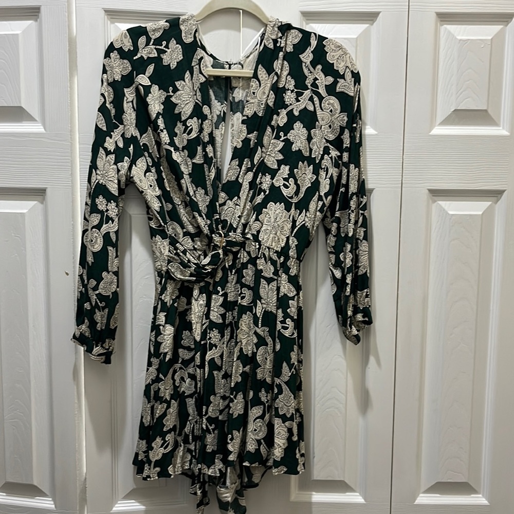 Zara green and white floral romper